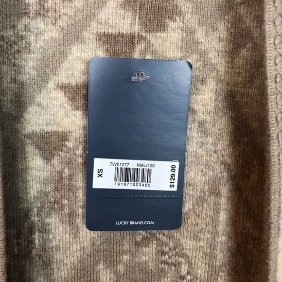 LuckyBrand Women Neutral Aztec OpenFront Fringe Cardigan Shawl Sweater Scarf XS - Picture 7 of 9